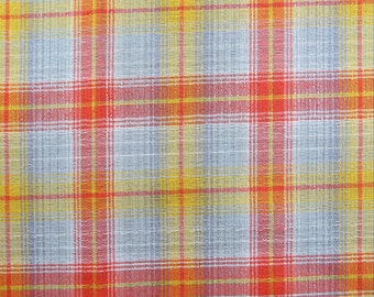 VINTAGE Orange & Gray Yarn Dyed Plaid Cotton Fabric Yardage 8 7/8 yards