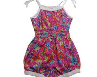 Vintage 1980s Girl's Pink Colorful Floral Bubble Romper Playsuit Size M 6/7