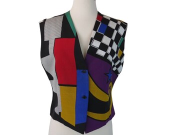 Vintage 1980s Gianni Versace Bold Printed Vest Size 40