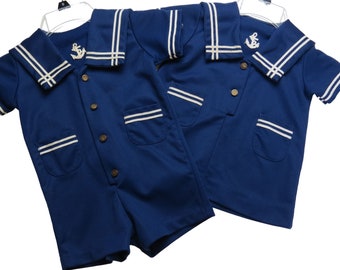 Vintage GOOD LAD 60s Navy Blue Nautical Outfits for Twins/Siblings Size 3T