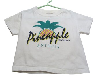 VINTAGE 80s 90s Kid's Pineapple Beach Club Antigua Souvenir Tee T-shirt  XS 2-4