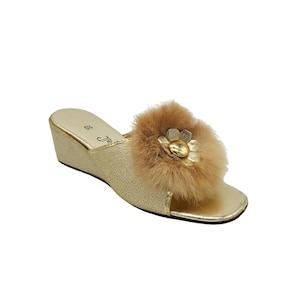 1960s 5.5B Vintage Gold Slide Mule Slipper Sandals by All 