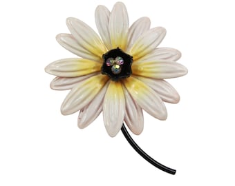Vintage 60s 70s Midcentury White Daisy Flower Brooch Pin
