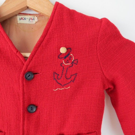 VINTAGE 50s 60s Red Baby Jacket with Anchor Embro… - image 2