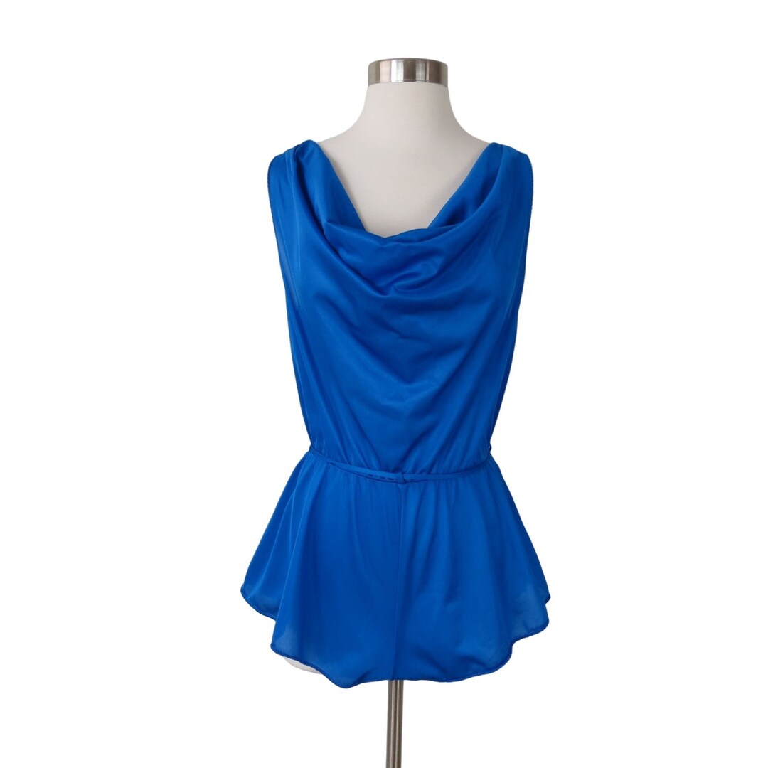 Vintage UNDERCOVER WEAR 80s Women's Blue Nylon Draped Teddy Romper