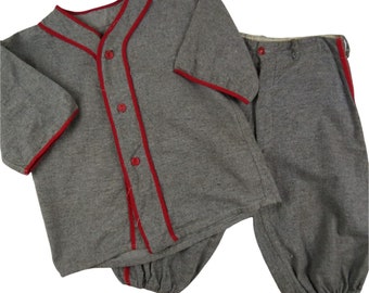 Vintage 40s 50s Boy's Baseball Uniform Red & Gray Flannel Two Piece Set