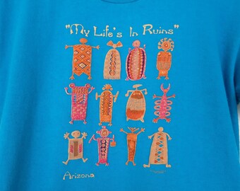 VINTAGE Kid's Blue My Life's in Ruins Arizona Tee Souvenir T-Shirt Youth L