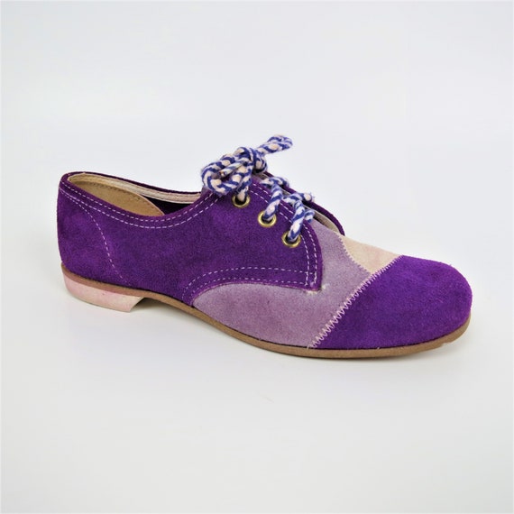 Vintage 60s/70s Purple Patchwork Suede Lace Up Sho