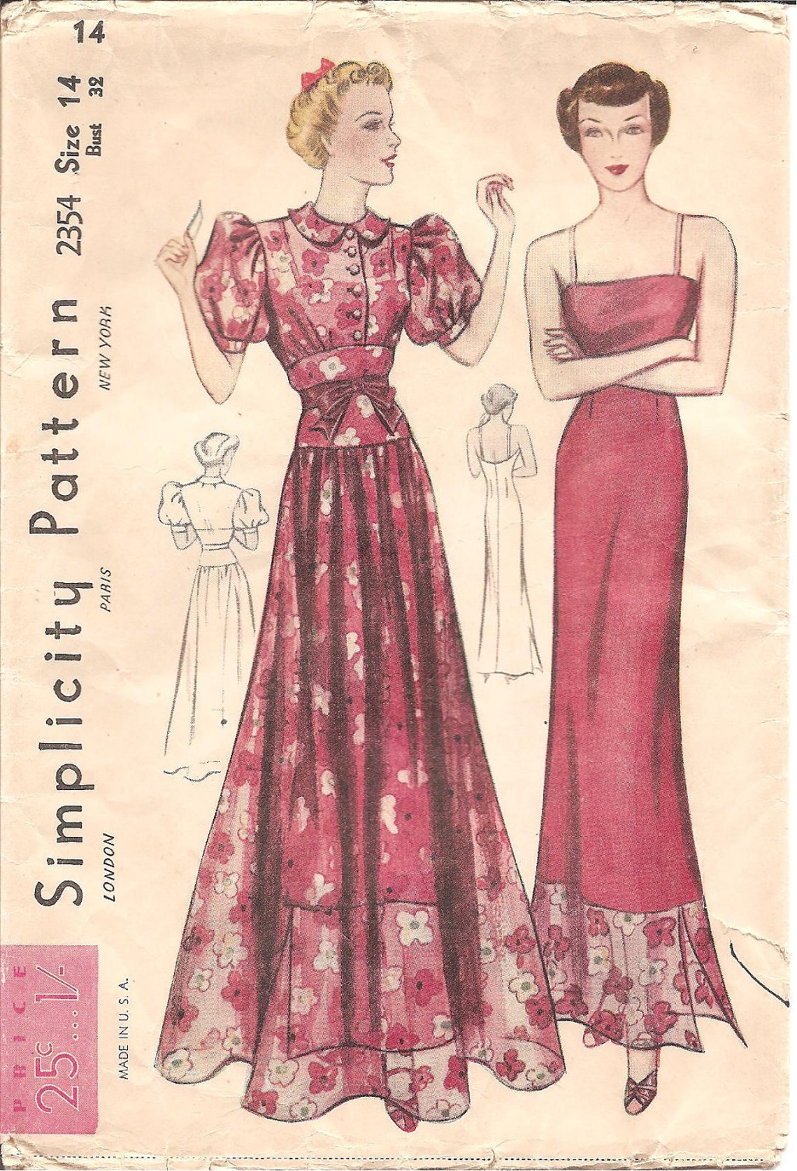 1930s Womens Puff Sleeve Dress & Slip Vintage Sewing Pattern Etsy