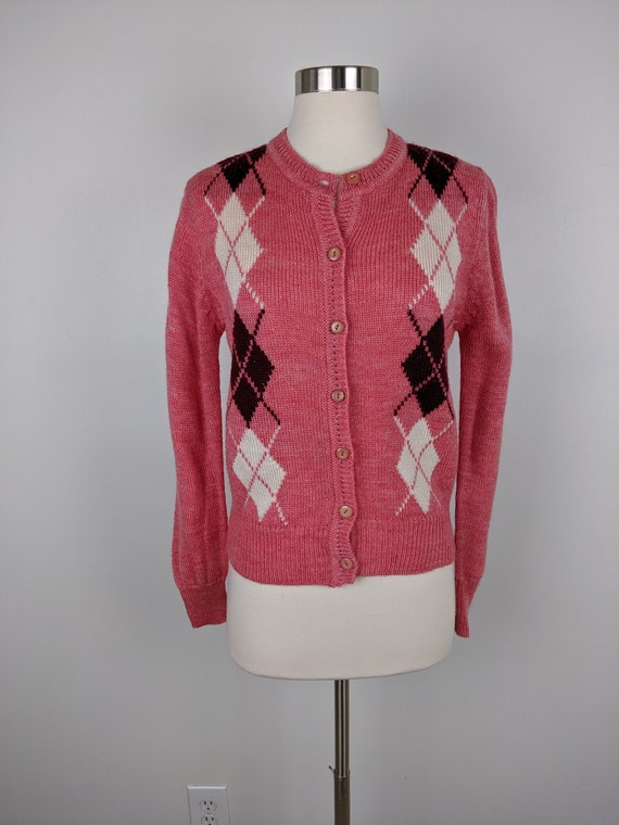 pink argyle cardigan