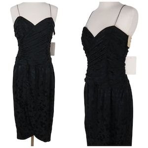 Vintage 90s SILK STUDIO Women&#39;s Black Sweetheart Draped Midi Sheath Dress NEW 10
