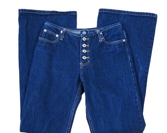 Vintage 90s/Y2K Women's Dark Wash Low Rise Flare Jeans 3 Cotton Denim R21