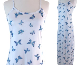 Vintage 90s FREDERICK'S of HOLLYWOOD Women's White Blue Butterfly Slip Dress M