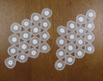 Vintage Lace Doilies Delicate Diamond Shaped Greek Lace Pair 12"x8"