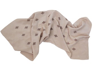 VINTAGE Tan & Brown Art Deco Long Rayon Scarf