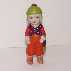 Vintage 5" bisque Penny Doll Child with Hat And Scarf Made In Japan