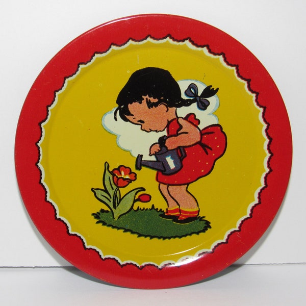 1950's Ohio Art Girl In Garden Tin Toy Plate