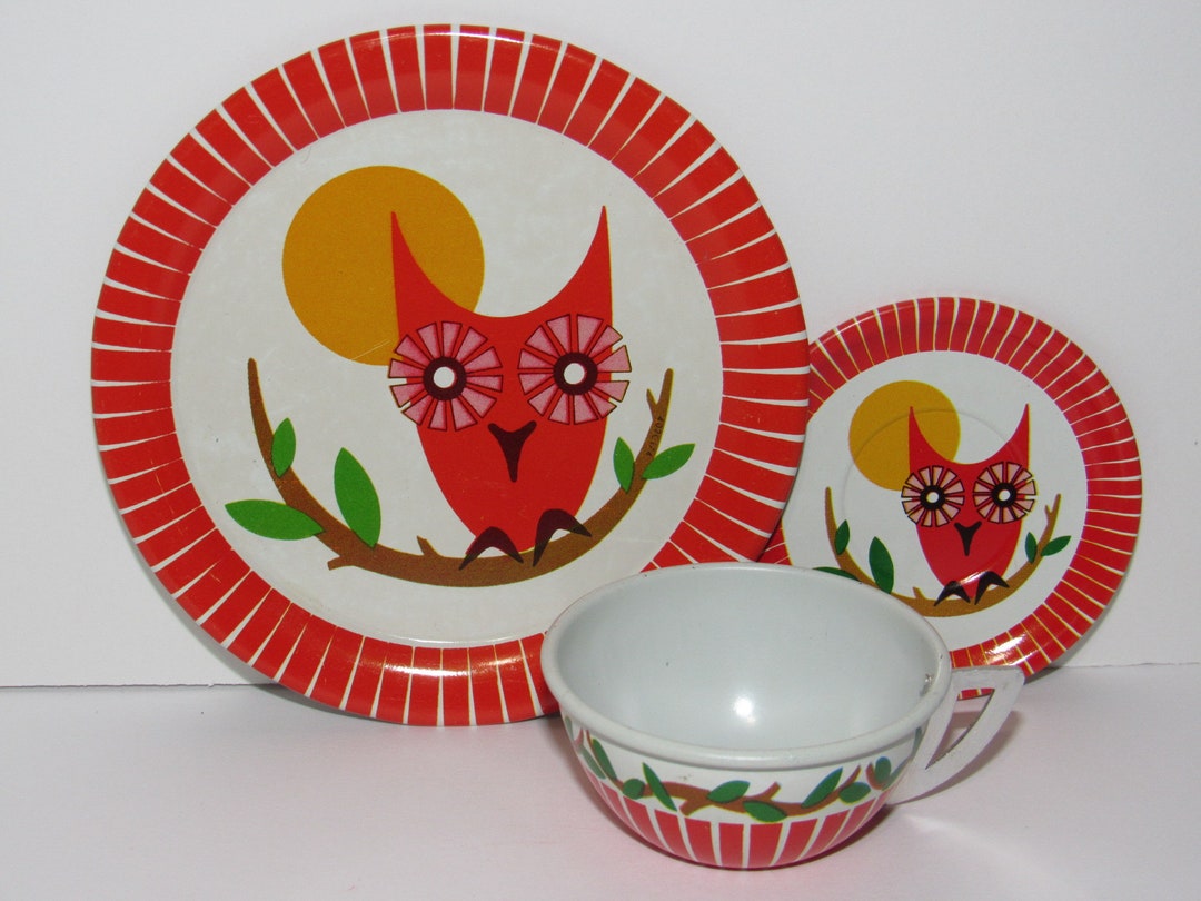 1960's Ohio Art Owls Tin Toy Tea Place Setting Etsy
