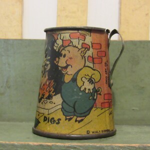 1930's Walt Disney Three Little Pigs Ohio Art Tin Toy Tea Pot