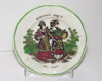 Antique Staffordshire Child Plate: "Marriage Dress Russians" Transferware
