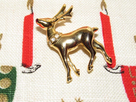 Vintage Rudolph Reindeer Gold Tone Pin - Gem