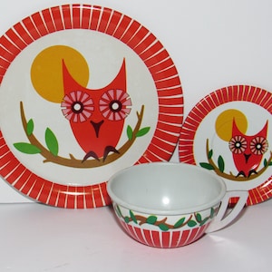 1960's Ohio Art Owls Tin Toy Tea Place Setting