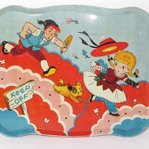Vintage 1940's "Puppies" Tin Toy Tea Tray