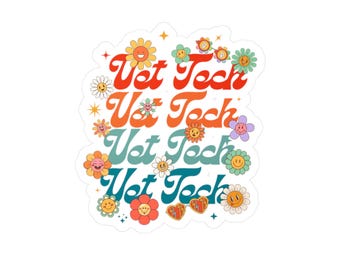 Vet Tech Sticker, Retro Floral Veterinary Medicine Decal