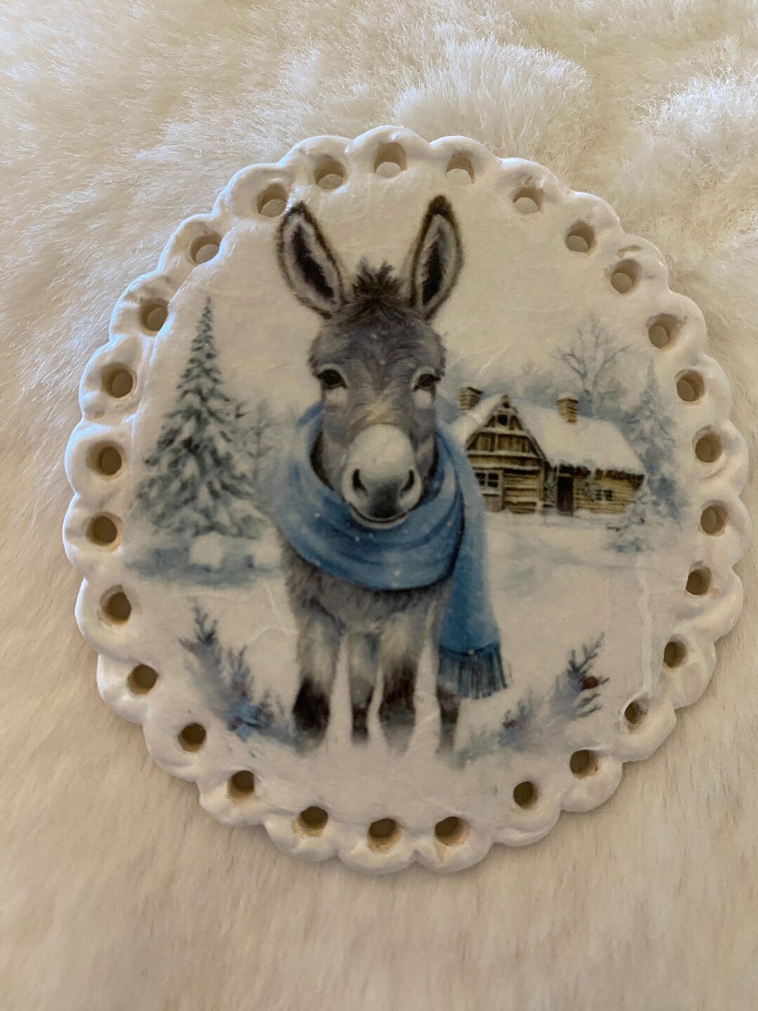 Stoneware Sweetest Winter Donkey Pine Needle Base 2 3/4'' X 3'' #96 - Etsy
