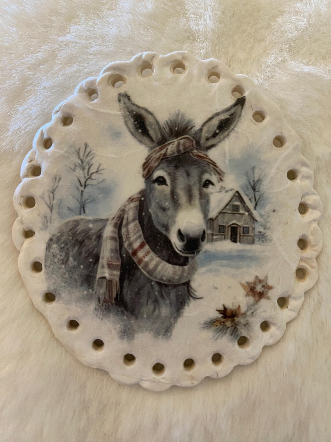 Stoneware Sweetest Winter Donkey Pine Needle Base 3'' X 3 1/4''# 55 - Etsy