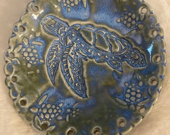 Stoneware  Cute Little Sea Turtle  Pine Needle Bowl  3.5'' #220