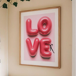 Arte de pared con descarga digital de Lover, póster con letras de globos, tipografía, decoración estética moderna, cita de amor divertida, arte imprimible para el hogar