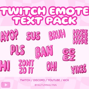 Twitch Emote Bundle - 11 Wörter Emote Paket | Rosa Text Emote | Niedliches Pinkes Emote für Streamer, VTubers, & Kreative | Youtube, Kick