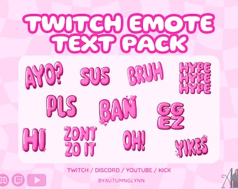 Emotes de Twitch con texto de burbuja rosa: paquete de 11 palabras (descarga digital)