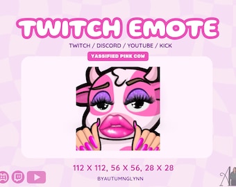 Funny Twitch Emote - Yassified Pink Cow Emote | Cute Emote | Funny Discord Emotes | Emote for Streamers, VTubers, & Creators | Youtube, Kick