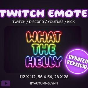 Emoticono divertido &quot;¿Qué demonios?&quot; – Texto arcoíris neón para Twitch y Discord (Descarga digital)