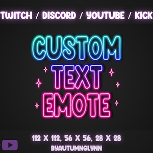 Emotes de texto de neón personalizados para Twitch, Discord y VTubers / Emote de texto personalizado para streamers / Efecto de brillo / Letras de neón / Emotes personalizados