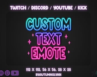 Custom Neon Word Emote: Twitch, Discord, VTuber Personalized Text