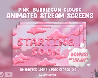 Pink Clouds Animated Stream Screens: LoFi Pastel Twitch Overlay