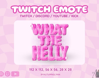 Funny Twitch Emote - What the Helly Text Emote | Funny Discord Emotes | Cute Pink Emote for Streamers, VTubers, & Creators | Youtube, Kick