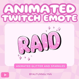 Cute Animated Twitch Emote - Raid Text Emote | Animated Glitter - Sparkles | Text | Pink Emote for Streamers, VTubers, & Creators | Youtube