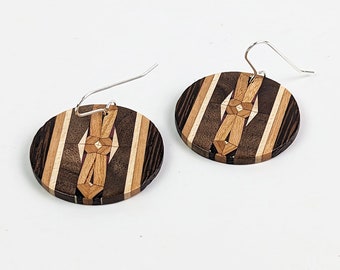 Wenge Round Wooden Dangle Earrings handmade in Bitterroot Valley by Wooden Images Montana sterling silver BOHO nature western unique