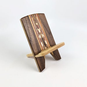 phone stand, Walnut Maple, device holder, docking stand, desktop, nightstand, countertop, handmade by Wooden Images Montana image 1