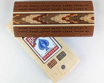 LEOPARDWOOD 2pTravel Cribbage Board Card Peg Storage Heirloom Quality Handmade By Wooden Images Montana family game natural woodsy western