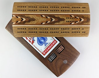 OAK 2pTravel Cribbage Board Card Peg Storage Heirloom Quality Handmade By Wooden Images Montana family game natural woodsy western