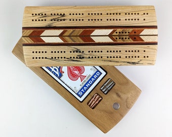 SPALTED MAPLE 2pTravel Cribbage Board Card Peg Storage Heirloom Quality Handmade By Wooden Images Montana family game natural woodsy western