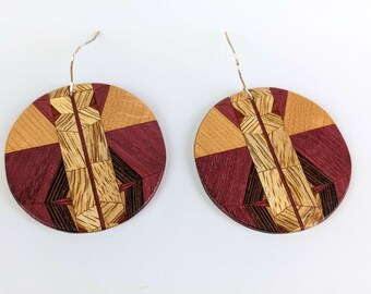 Extra Large Wooden Earrings, dangle, drop, sterling silver, BOHO, fall, nature, handmade by Wooden Images Cherry Purpleheart Mango Wenge