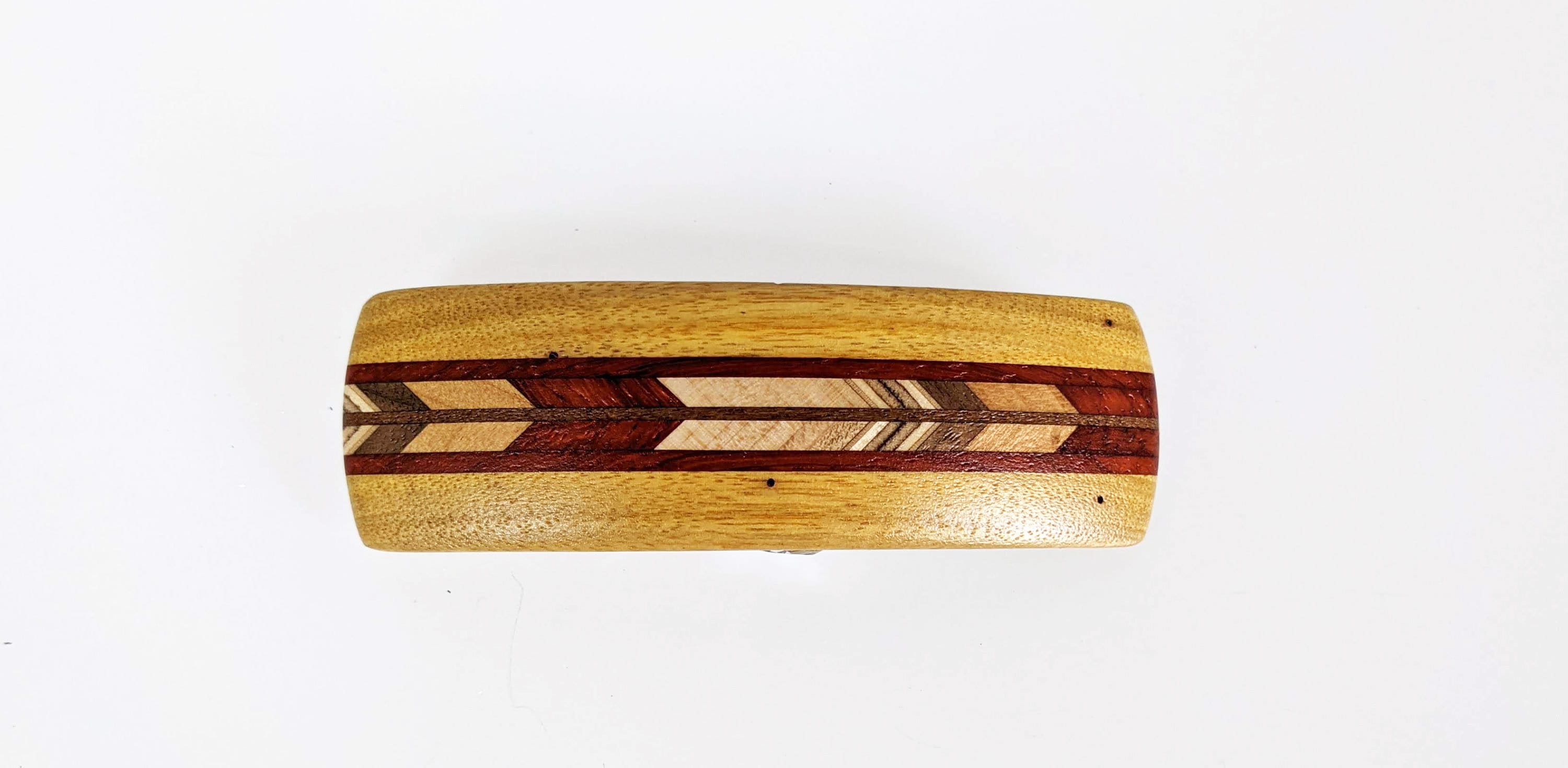 Vintage Inlaid Wood Hair Barrette Mo - LEATHER HAIR BARRETTE -Purple Jasper Stone inlay -Wood  main image 2