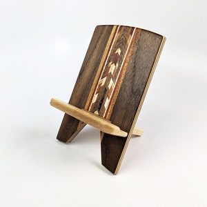 phone stand, Walnut Maple, device holder, docking stand, desktop, nightstand, countertop, handmade by Wooden Images Montana image 5