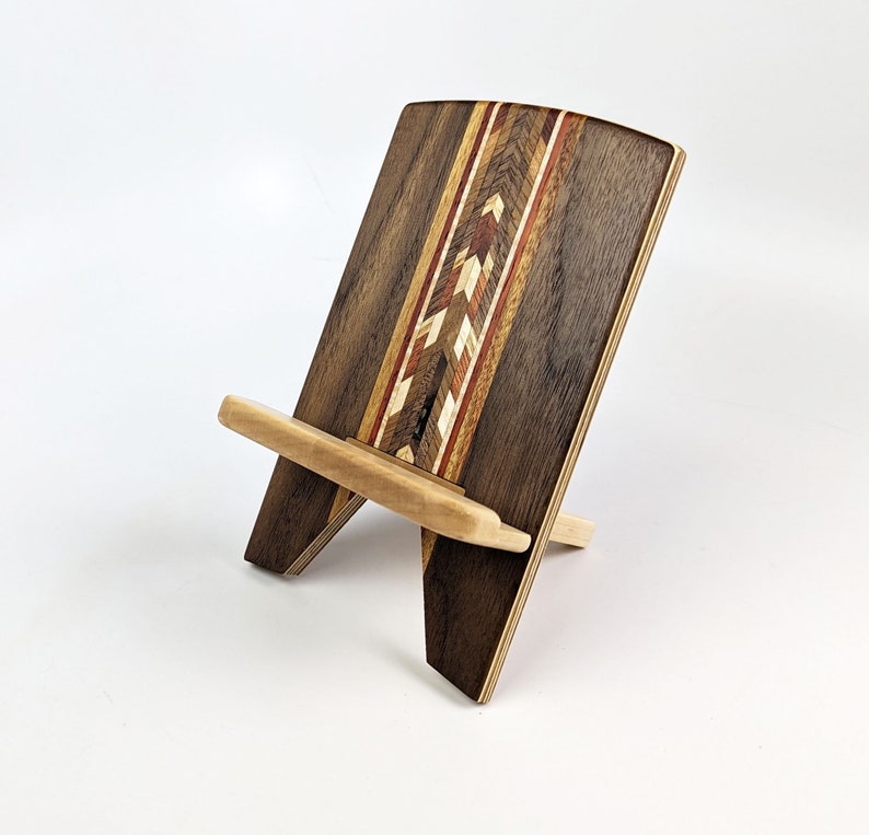 phone stand, Walnut Maple, device holder, docking stand, desktop, nightstand, countertop, handmade by Wooden Images Montana image 5